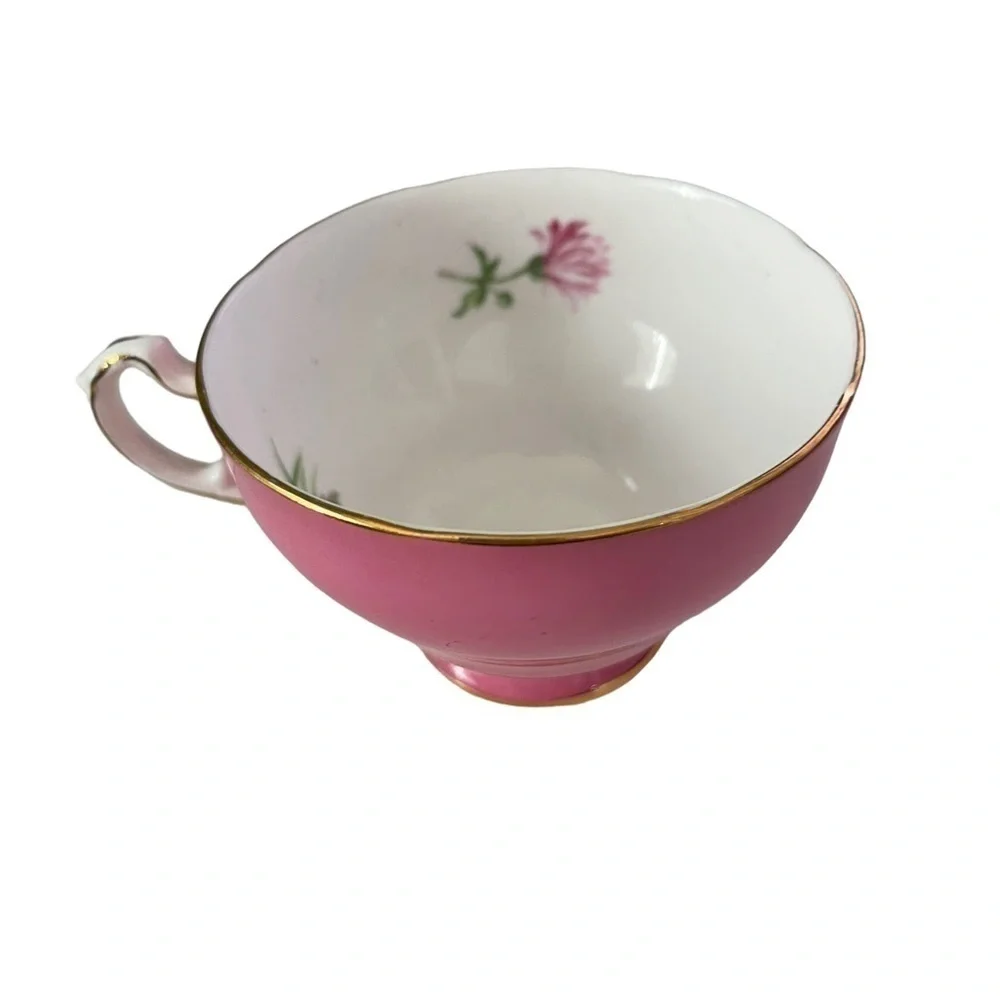 Adderley Teacup only , pink Chrysanthmum with greenery.